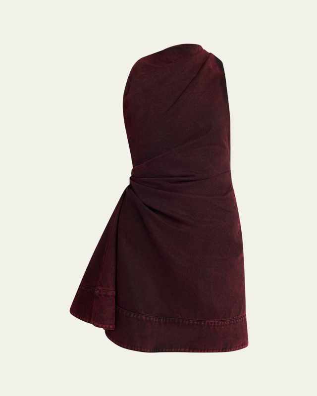 Red-Wash Denim Draped Sleeveless Mini Dress